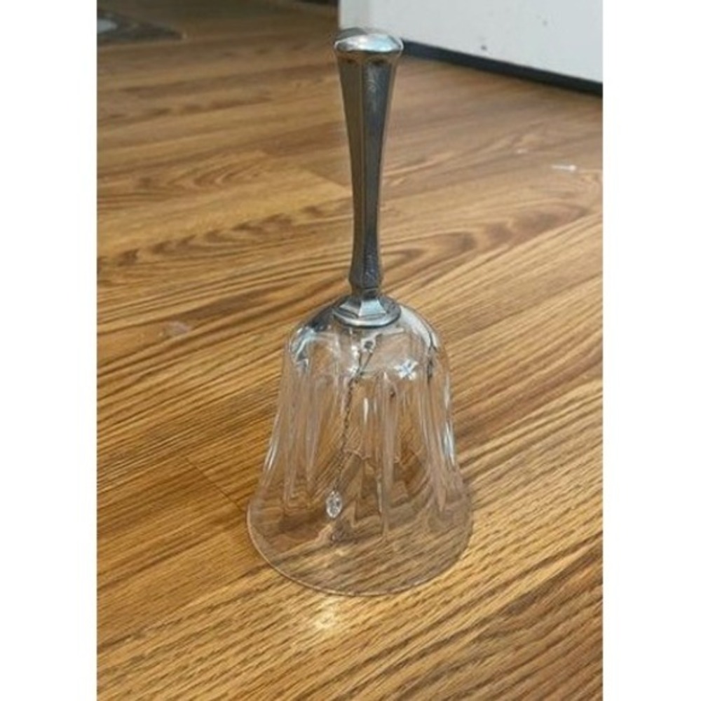 Leonard Italy Silver Plated Clear Crystal Hand Bell Emboss Mark‎ Vintage